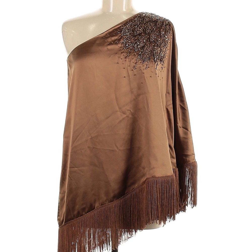 Calypso St Barth Brown One Shoulder Sequin Silk Top